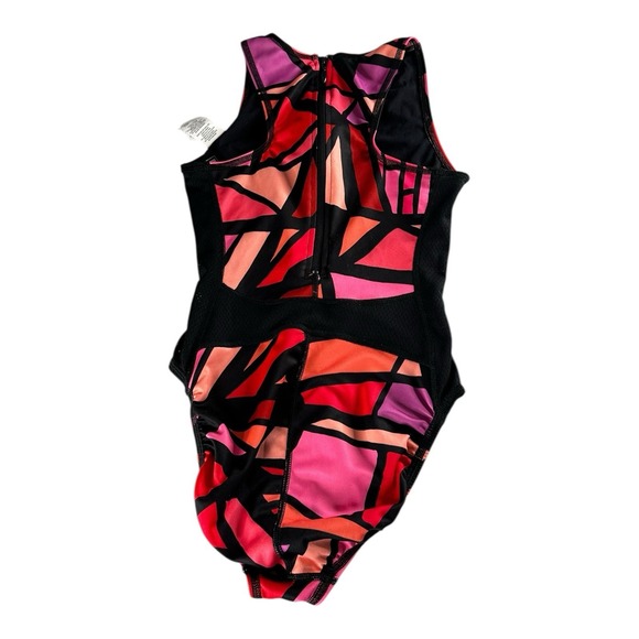 Nike Swim One Piece‎ Modern Cut Zip Back Multicolor Block Print Size 32/6 - Picture 3 of 12